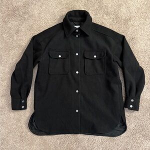 H&M Shacket Jacket Women size Small Black Fleece Snap Button Down Shirt Long Top
